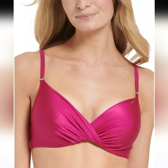 Calvin Klein NWT Women's Twist-Front Underwire Bikini Top Fuschia Shimmer, XS, S - Picture 2 of 12